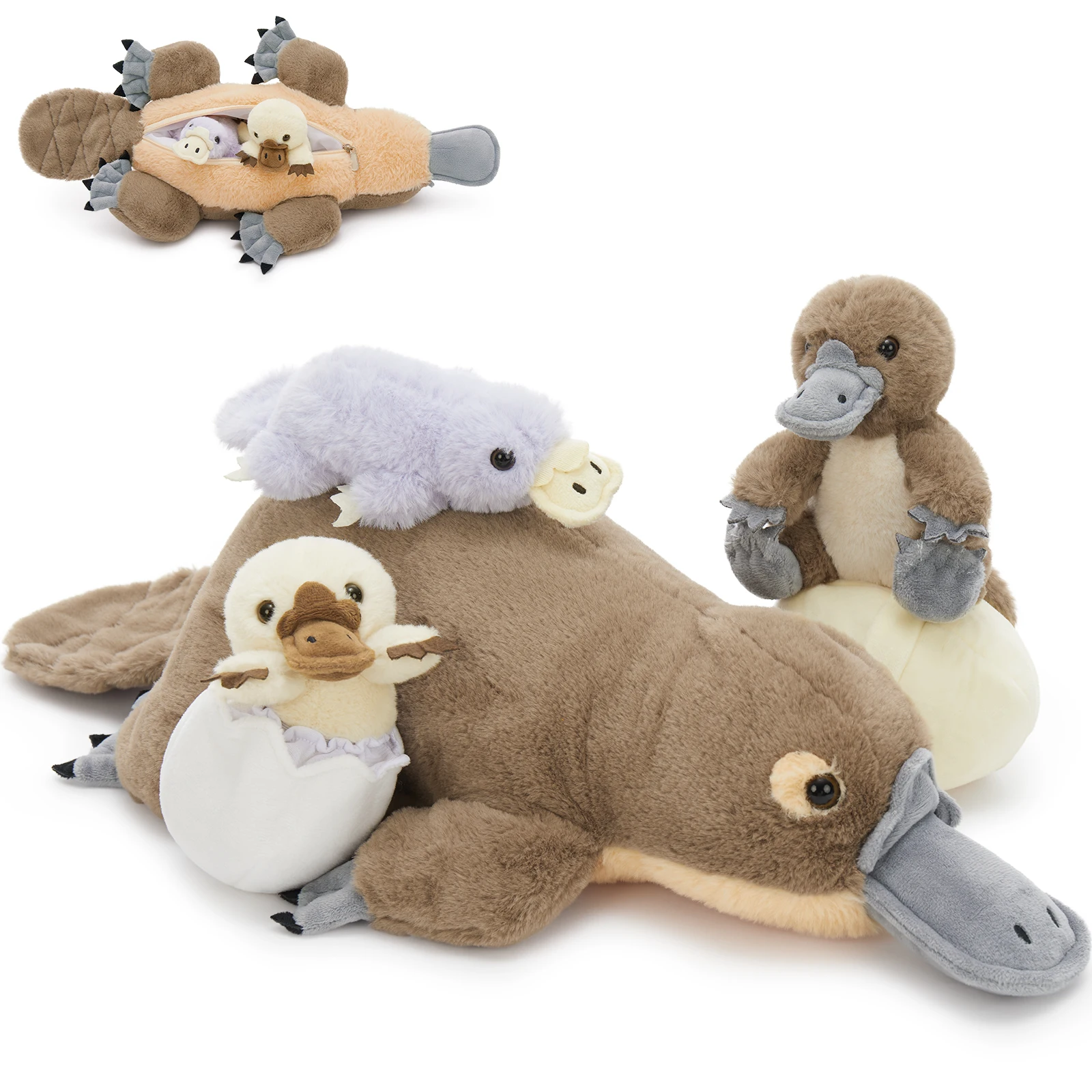 

MorisMos Platypus Teddy with Babies inside, Lifelike Cuddly Duck Stuffed Animal Plush Soft Toys, for Kids Girls Boys