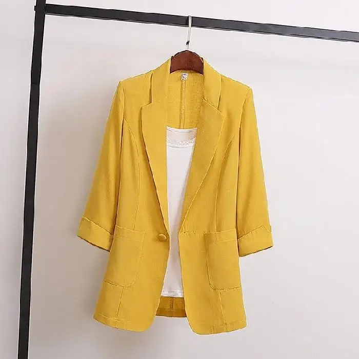 Fashion Women's Jacket Solid Color Yellow Black Cotton Fabric Loose Oversize Coat New Spring Summer Jackets 2025 Women's Suit
