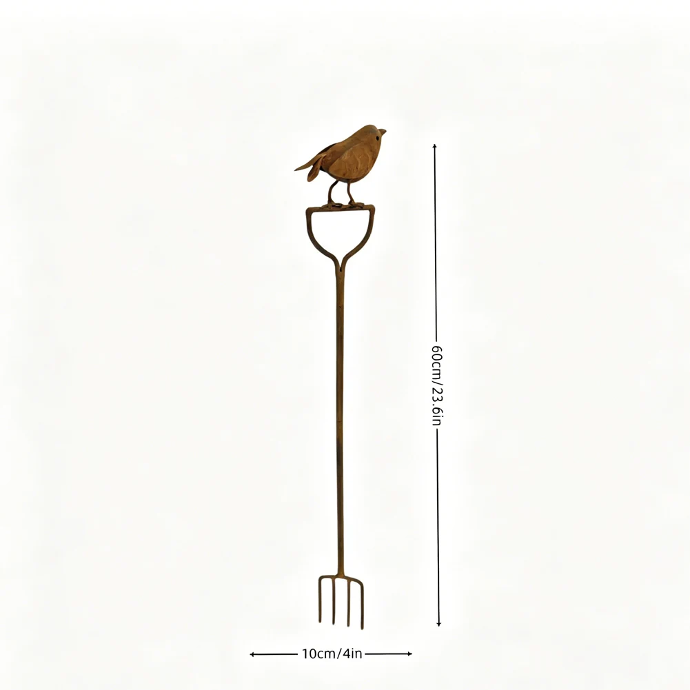 Rusty Bird Metal Stake for Garden and CourtFor Yard Decor - Iron Ground Insert 60 cm Height with Weatherproof Rust Design