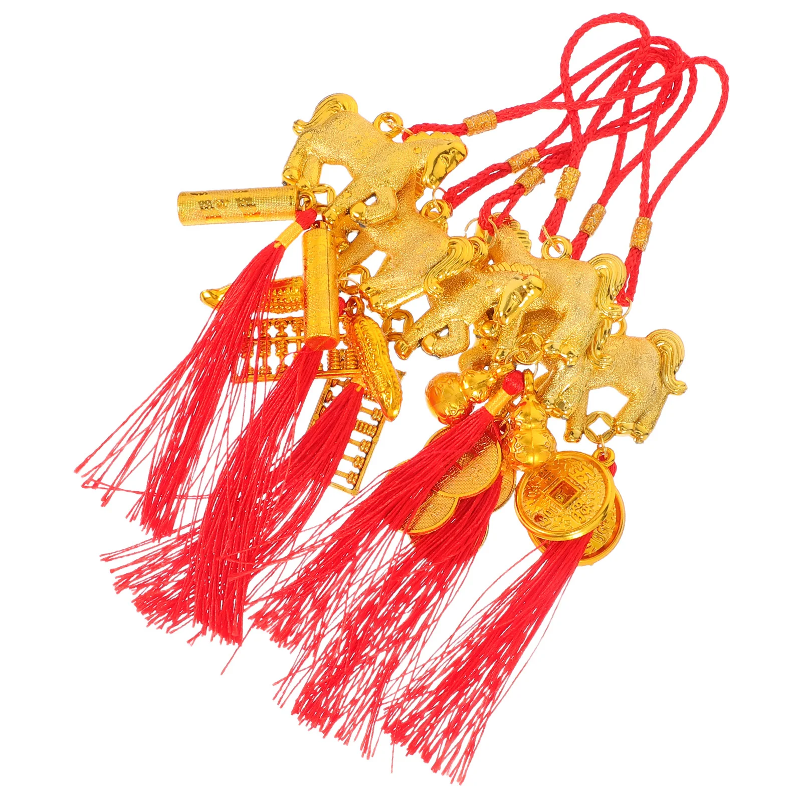 6 pçs ano novo chinês pendurado ornamentos ma ano vermelho borla charme feng shui boa sorte pingente riqueza decoração