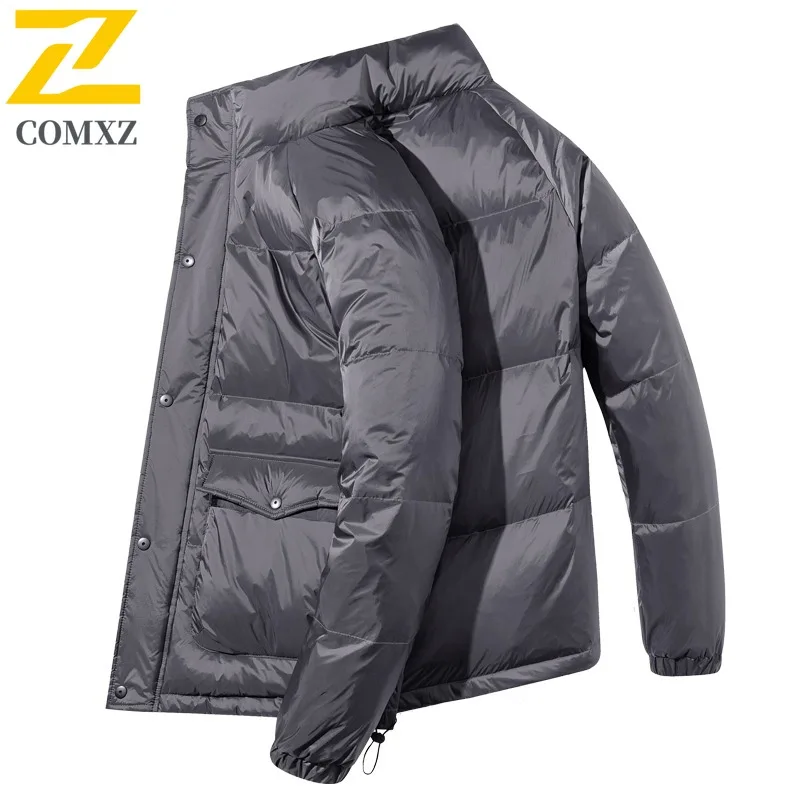 COMXZ Mens Down Jacket Fashion Stand Collar Outdoor Office Thickened Warm Parka Business Casual Windproof Autumn Winter Coat