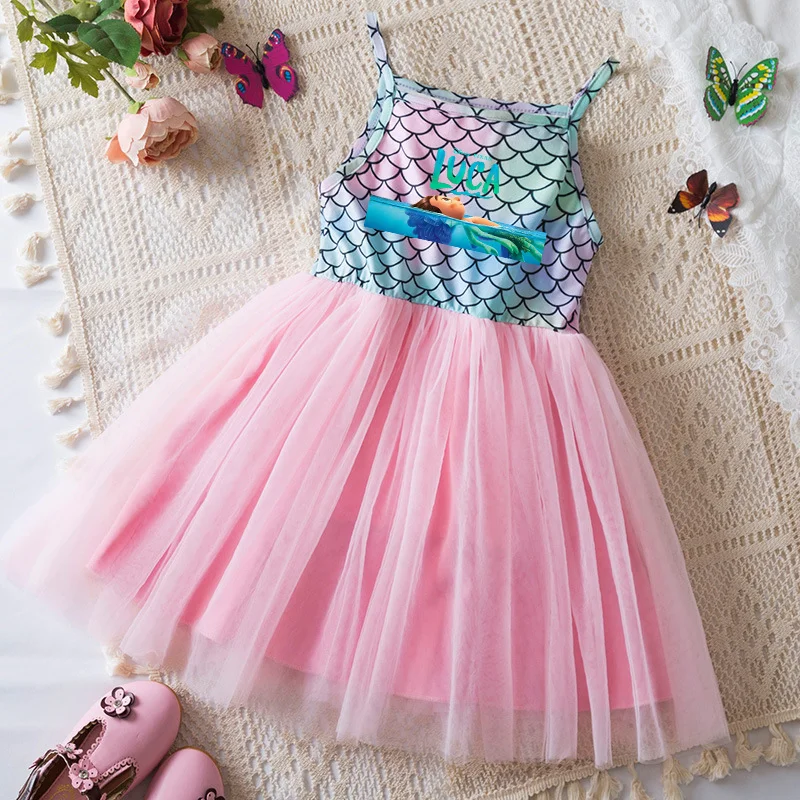 

Luca Dress Kids Princess Summer Sling Girl Clothes Tutu Princess Dresses Mermaid Beaches Party Baby Birthday Costumes