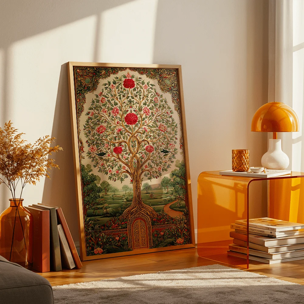Bohemian Tree Of Life Floral Canvas Wall Decor Picture, 2D Printed Poster Wall Art, Vintage Home Decor Gift For Living Room And