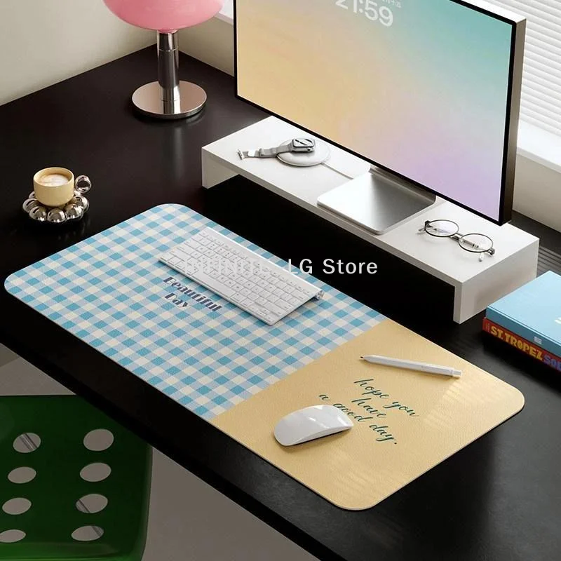 Cute Pink Green Plaid Printed Large Desk Mat Waterproof Non Slip For Home Office Work Study GamingINFINITE -LG