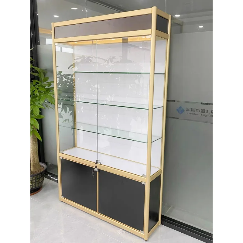 Custom. retail shop interior design glass showcase lockable wall cabinet aluminum frame display glass cabinet for jewellery