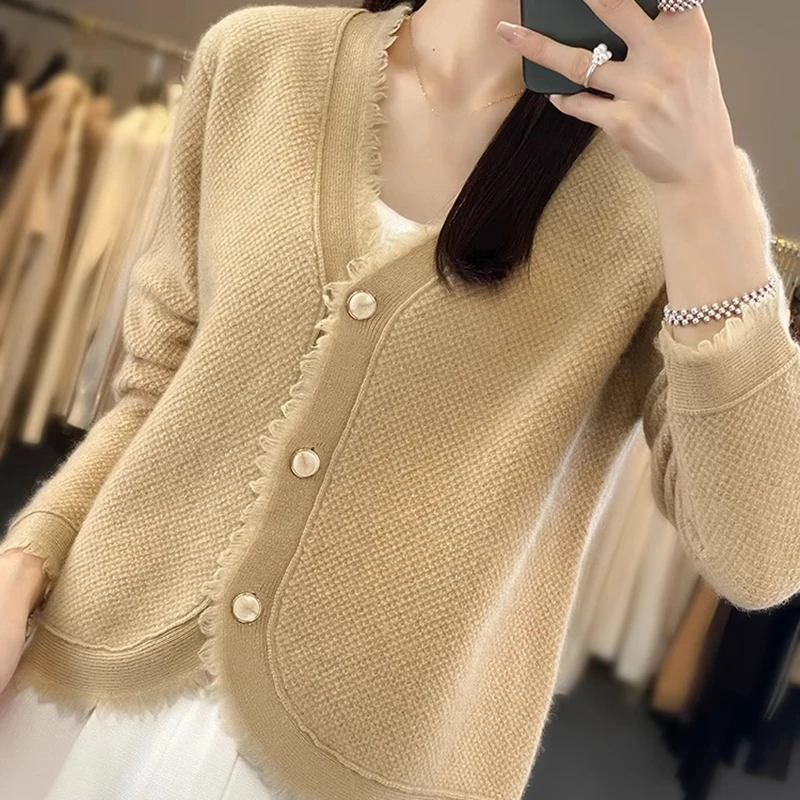 المرأة الخامس الرقبة سترة محبوك سترة قصيرة ربيع الخريف نمط جديد شرابة تصميم واحدة الصدر بلون سترة أعلى #2