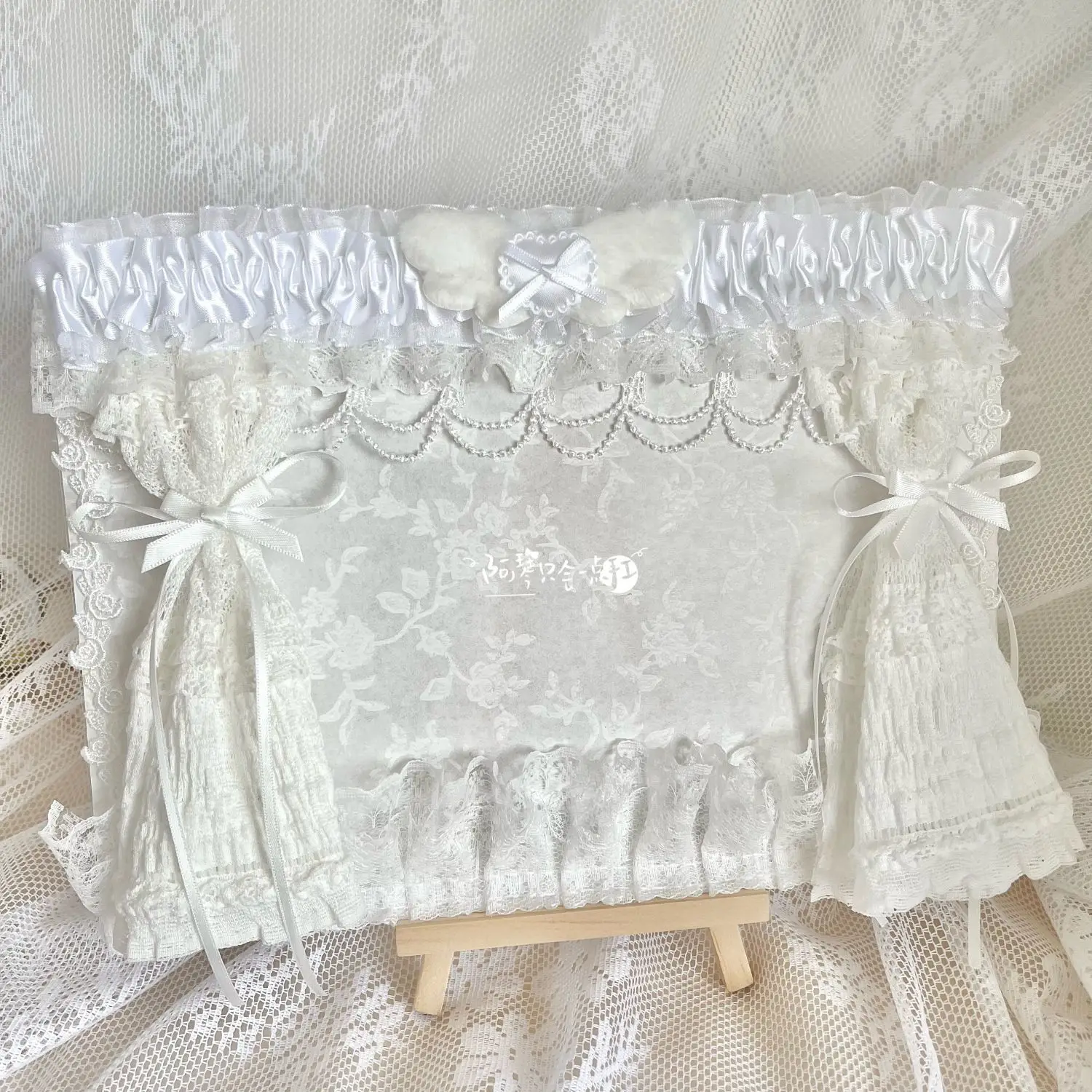 plaque-arriere-en-dentelle-blanche-support-de-cartes-panneau-organisateur-panneau-d'affichage-de-badges-de-cosplay-panneau-d'insertion-ruban-de-dentelle-element-quadratique-fait-main