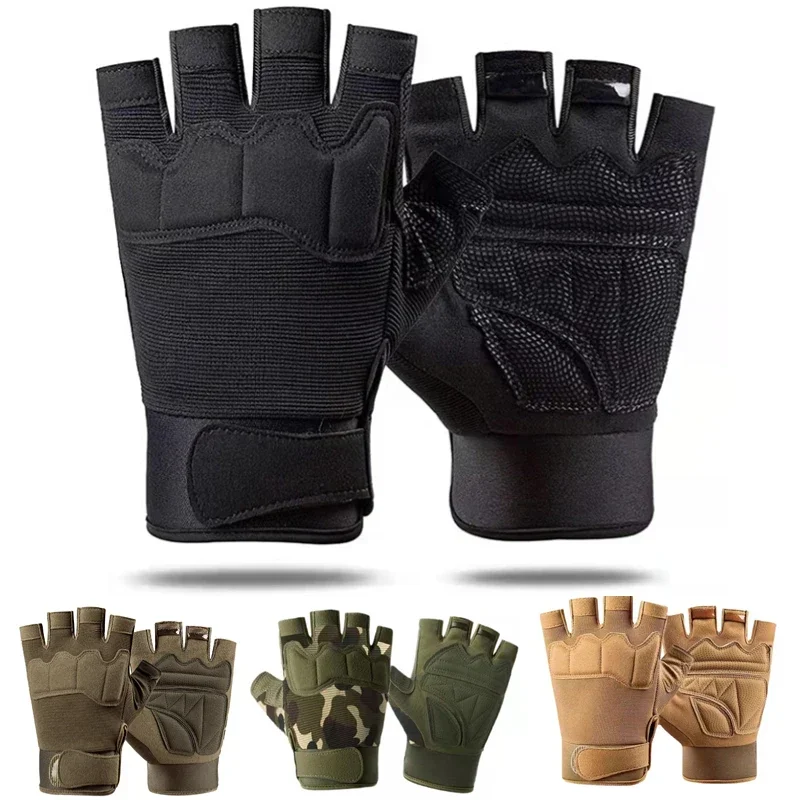 Children\'s Half-finger Gloves Anti-slip Wear Training Protection Riding Sports 8-15 Years Old Military Fan Gloves