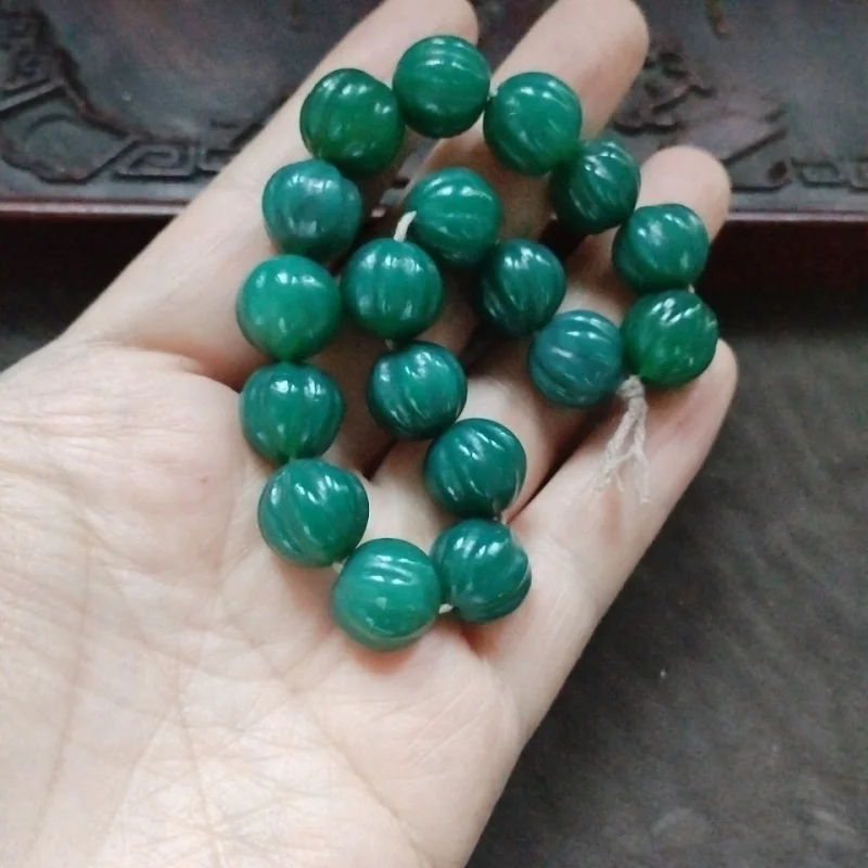 Vintage Patina String Dark Green Agate Watermelon Beads