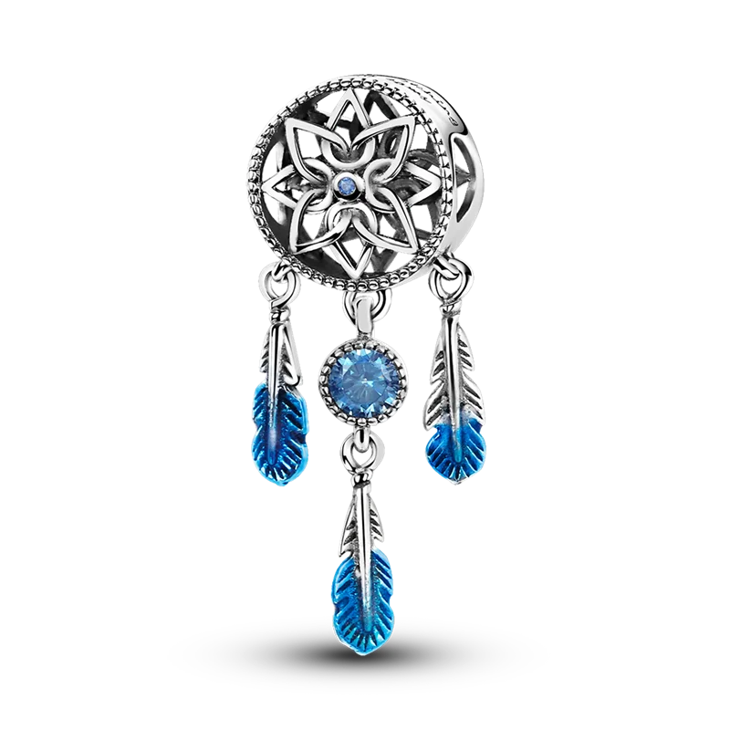 

Подвески из серебра 925, мечтательные синие перья, бусины «Ловец снов», подходят для подвесок Plata 925, оригинальный браслет, бусины для женщин, изготовление ювелирных изделий своими руками