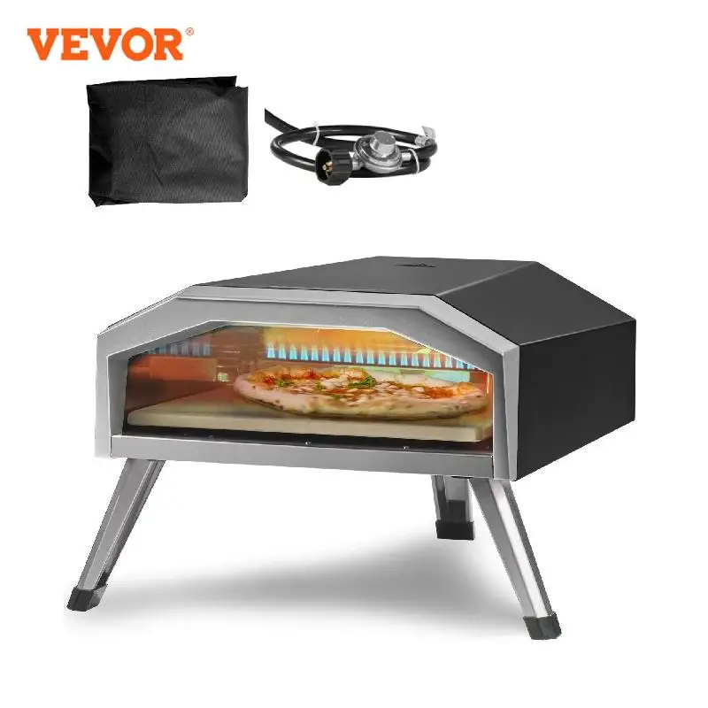 VEVOR Forno di Pizza Portatile 13 Pollici da Giardino Alimentazione a Gas Pietra di Pizza 33x33cm Temperatura Max. 540℃, Forno Pizza Portatile a Gas per BBQ Festa Evento all'Aperto Misura 13 Pollici
