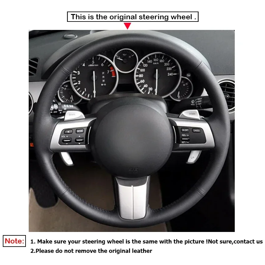 Black Faux Leather Steering Wheel Cover for Mazda MX-3 MX-5 Miata CX-7 CX7 RX-8 2006-2014