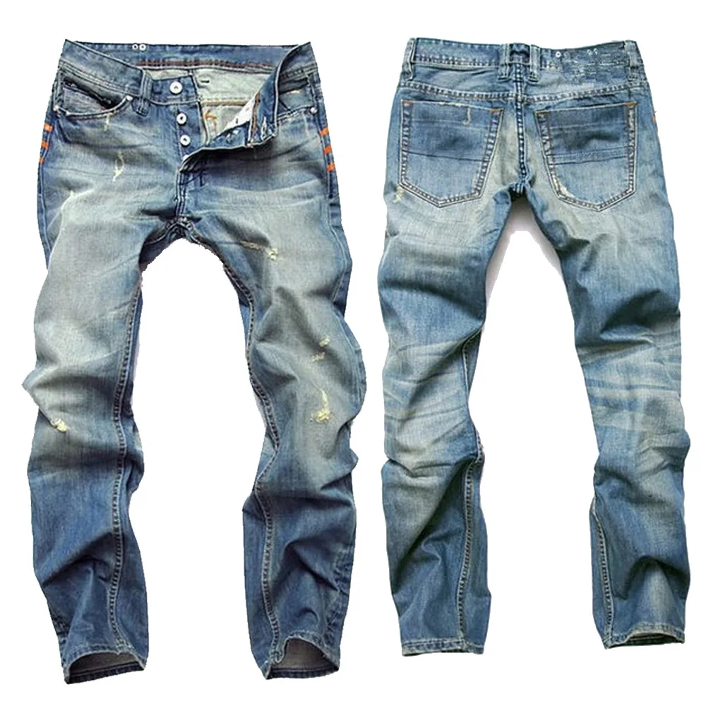 

2026 Men's Ripped Jeans Luxury Brand Light Blue Holes Long Trousers Quality Male Fashion Stretch Slim Pants Men Skinny Jeans