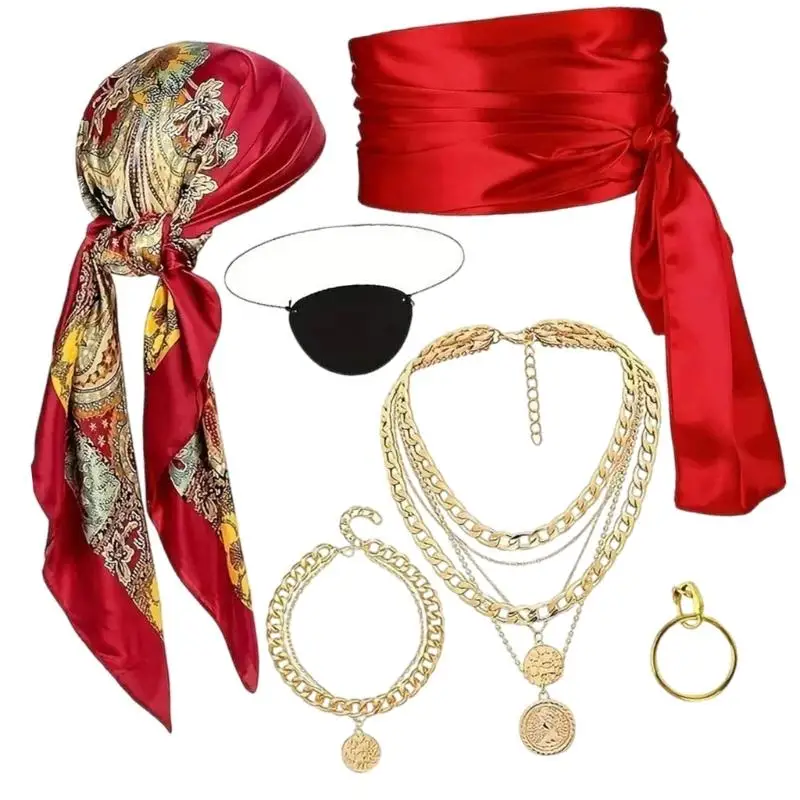 652F Pirate Roleplay Headscarf Belt Jewelry Accessories Cosplay Costume Halloween Party Theme