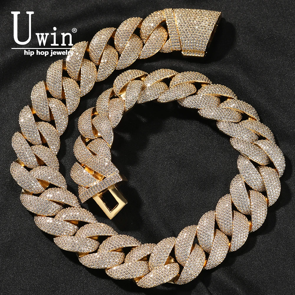 

UWIN 24mm Heavy Miami Cuban Link Chain Necklaces Full Iced Out CZ Inlay Luxurious Choker Bling Jewelry for Men