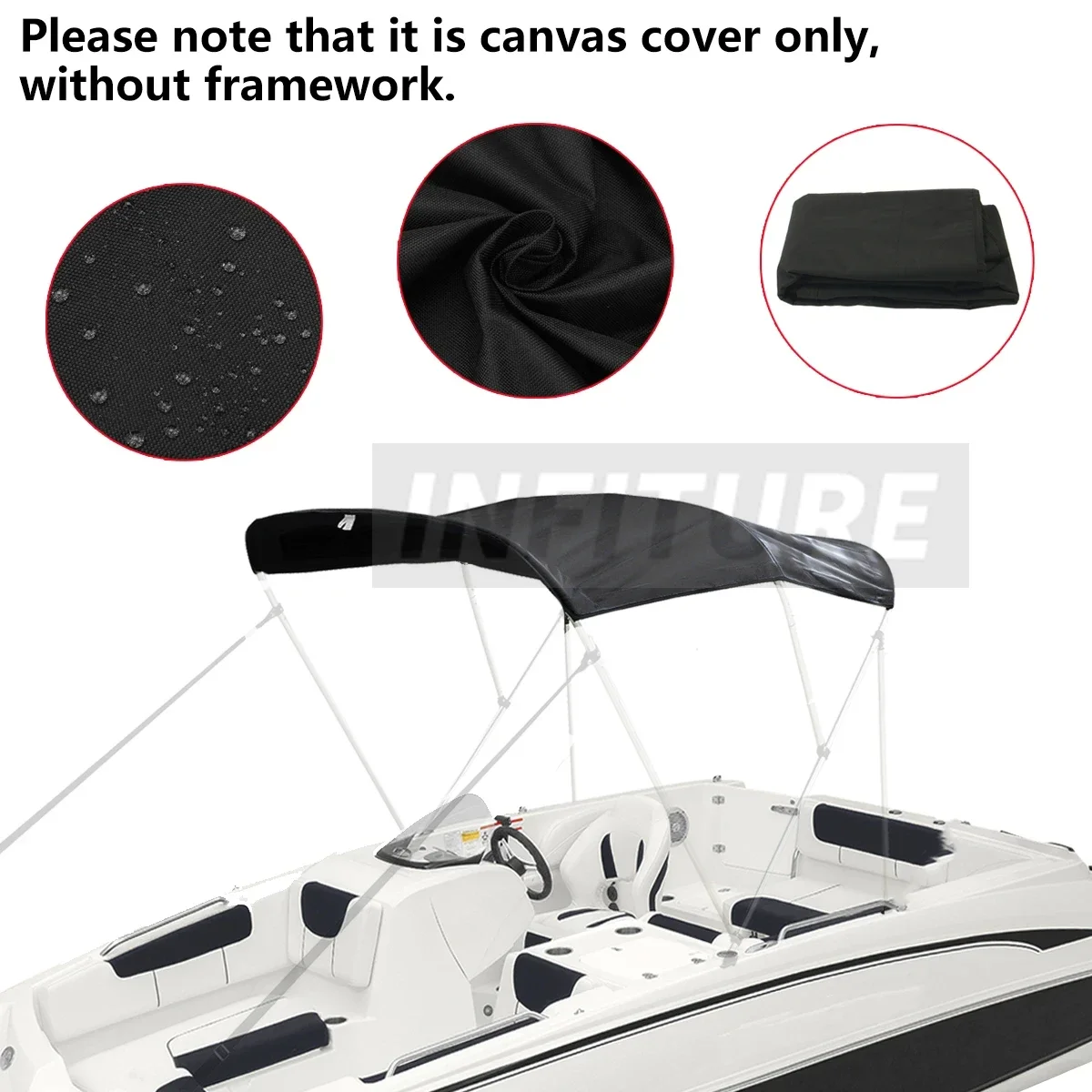 3/4 BOW Bimini Top Boot Cover 600D Waterproof Anti UV Boat Cover No Frame Marine Dustproof Cover Boat Accessories