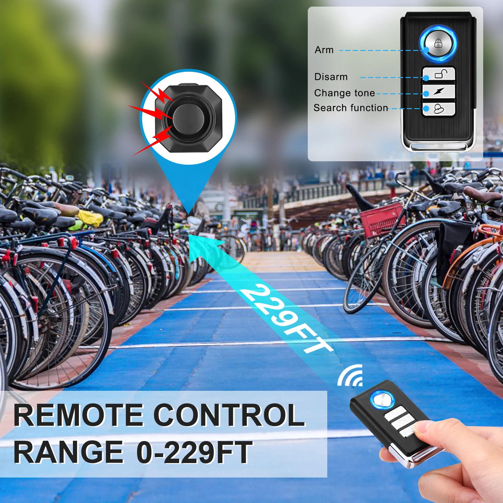 Rockbye Bicycle Burglar Alarm, Wireless Remote Control IP55 Waterproof USB-C Port Rechargeable Motorcycle Anti-Theft system