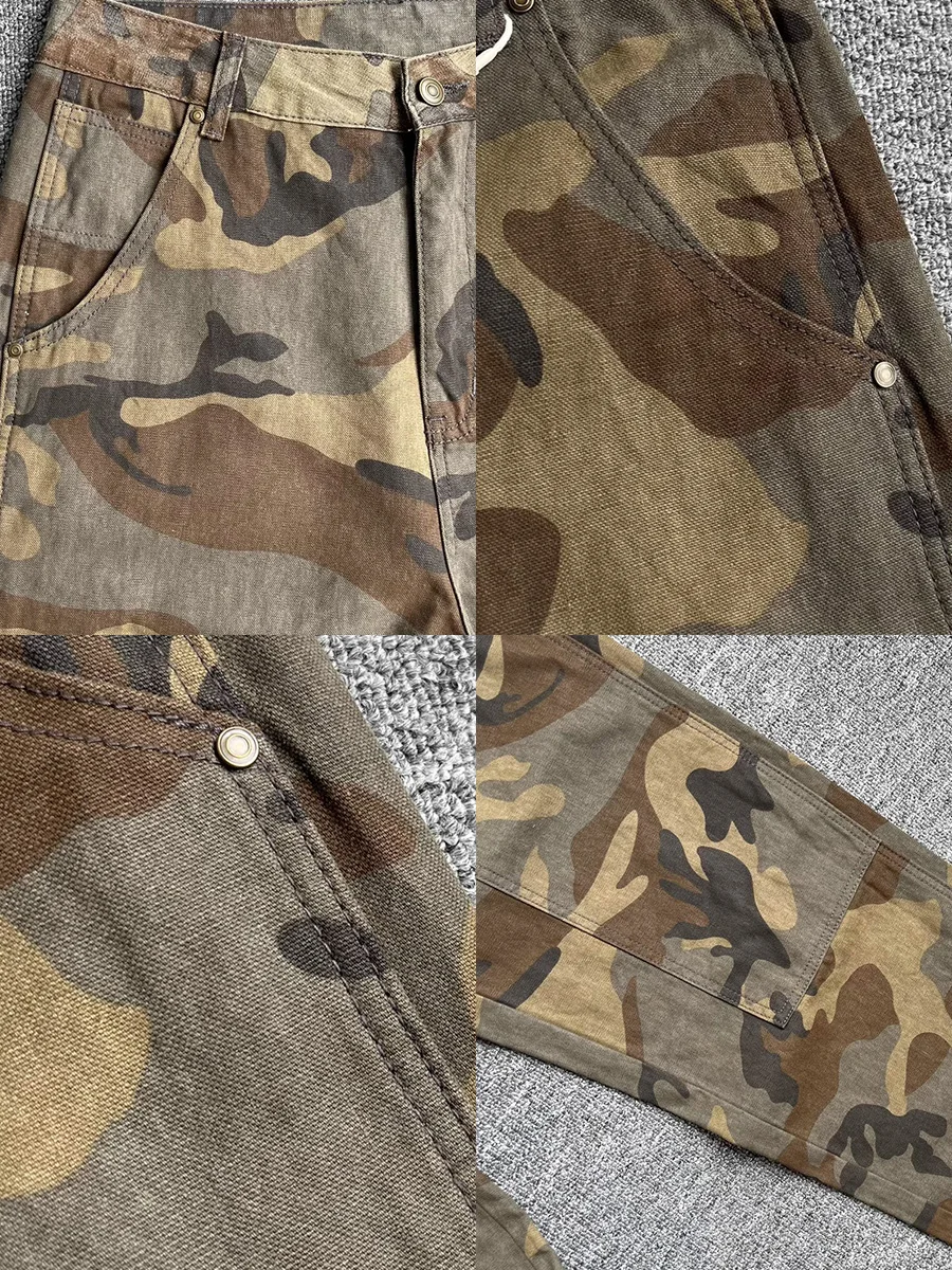 MUSONMU الأمريكية الرجعية تسجيل التمويه سراويل تقليدية الرجال ربيع الخريف فضفاضة مستقيم الساق Waed عمال بنطلون #4