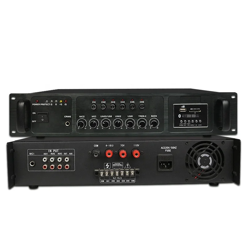 HF Power Audio Amplifier 2U Silver 6-Zone Voltage Amplifier with Independent Volume Adjustment