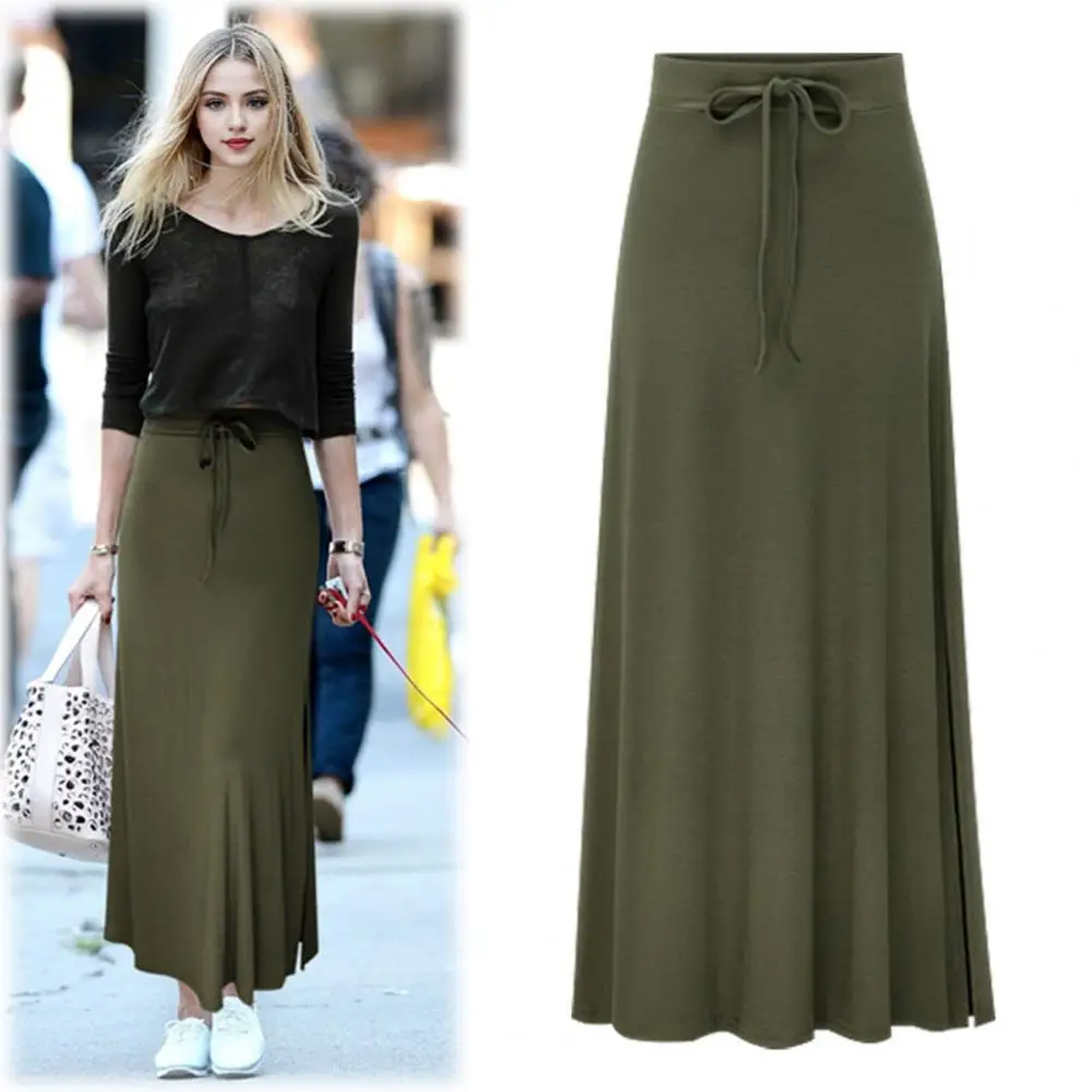 Женская одежда больших размеров, модная вязаная юбка 2025 года, женская длинная юбка трапециевидной формы с высокой талией и разрезом, удобная Faldas Para Mujeres Traf