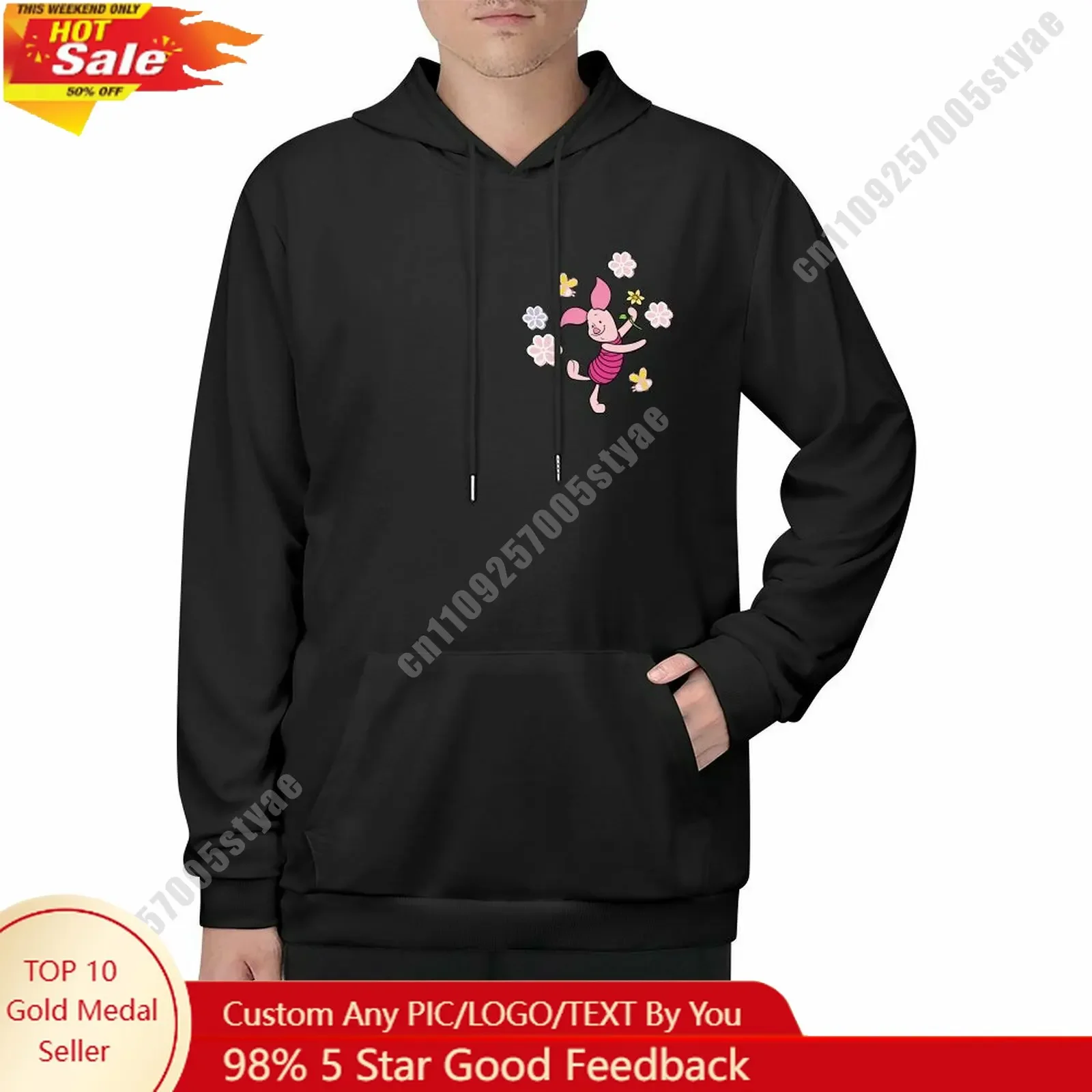 

Piglet Hoodie Custom Designed Disney Cartoon Your Photo Logo Double Sided Printing Adult Size Windproof Cold Resistant