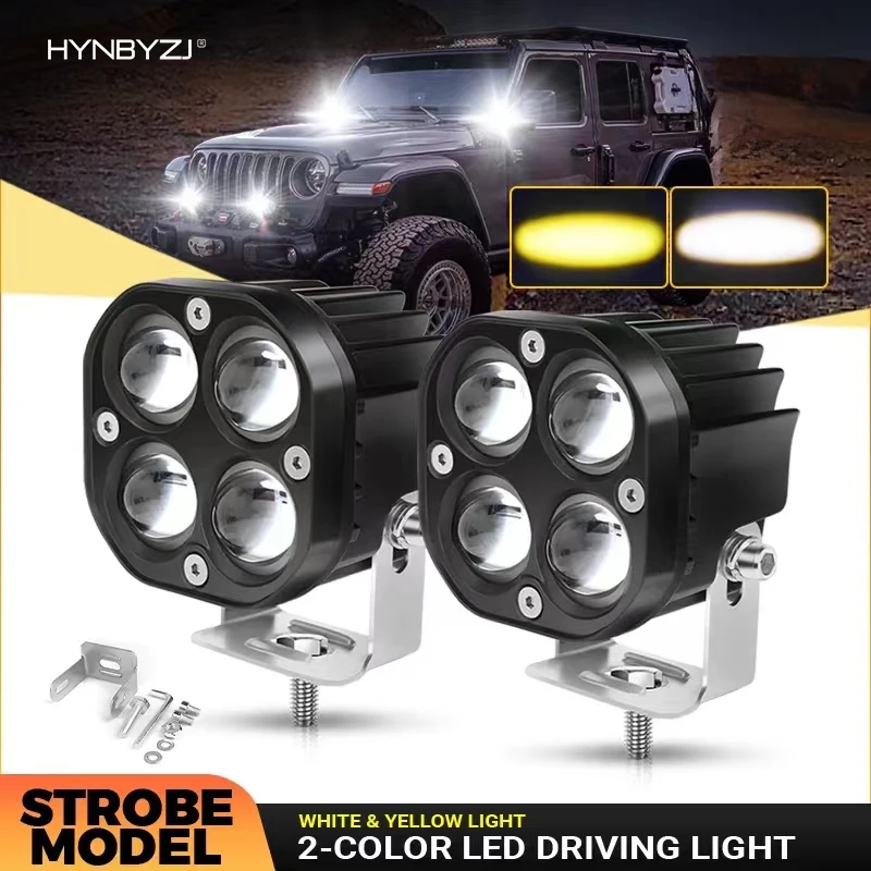 

HYNBYZJ LED Pod Light 3 inch Fog Lights OffRoad Square Windshield Lamp for ATV UTV Truck Hunters Yellow+White Flood Beam 60W