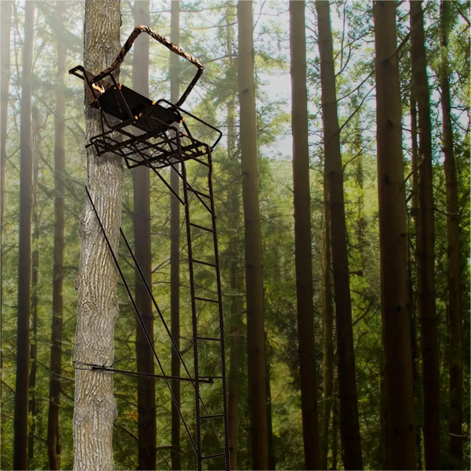 Soporte de escalera para pareja fangosa, 17' de altura, duradero, resistente a la intemperie, para caza al aire libre, soporte para árbol para 2 personas con extra grande