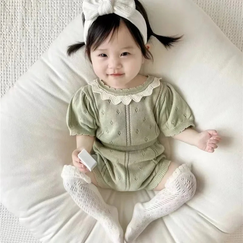 Baby Girls Knitted Clothing Set Short Sleeved Pullover Tops+Shorts Korean Style Baby Clothes Suit New Summer Autumn 0-3T Infant