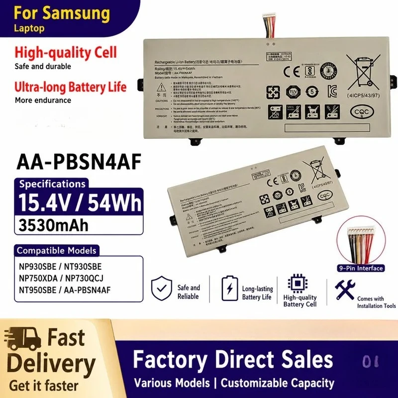 New Laptop Battery for 9Pen NP930SBE NT930SBE AA-PBSN4AF Replacement with New Cells High Capacity Long Life