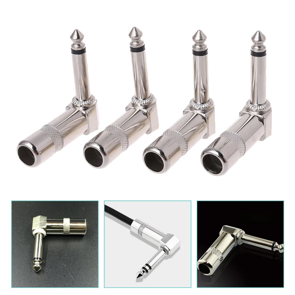 

4 Pcs Microphone Guitar Jack Cable Plug Electric Zinc Alloy Right Angle Patch Connector