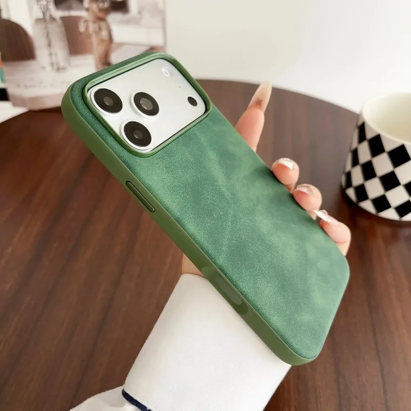 Matte Lammleder-Textur-Hülle für iPhone 18 Pro Max 16 15 14 17 Pro 13 Stoßfester Bumper Metallknöpfe Original Handyhülle