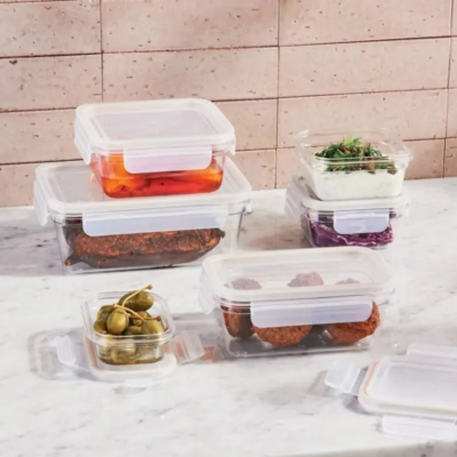 12-piece (6-piece) Plastic food storage box set, with lid, transparent, stackable, microwave safe.
