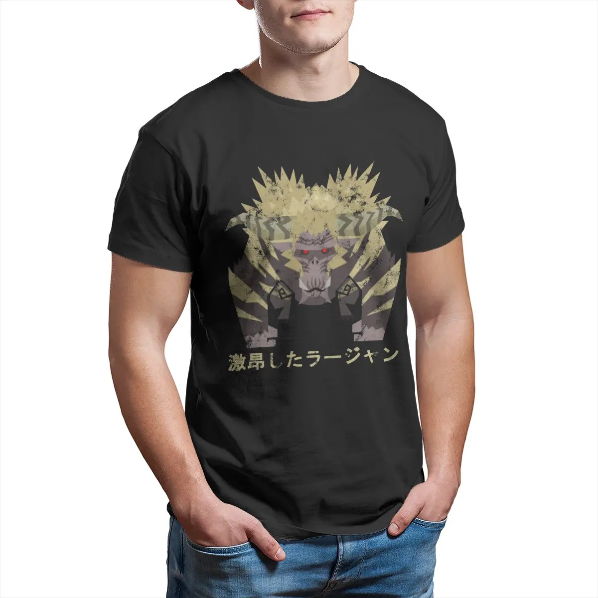 Monster Hunter World Iceborne Furious Rajang Kanji   Unisex T-Shirt for Men 100% Cotton Crazy Tees printed Clothes Plus Size