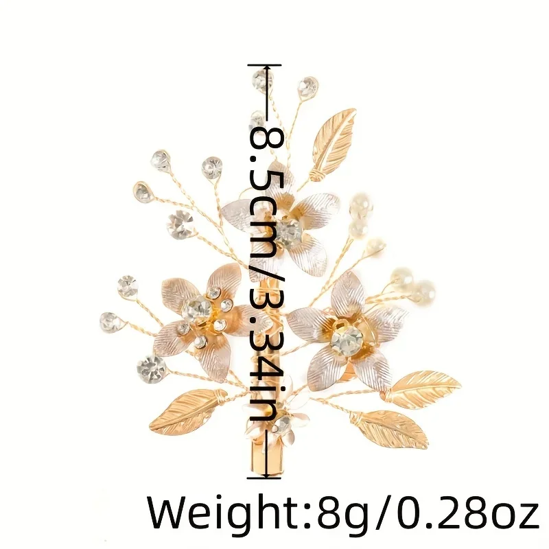 Golden Flower Bride Hair Clip Barrettes Fashion Hair Accessories Wedding Hair Jewelry Pearl Rhinestone Hairpins Women Headpiece image 4