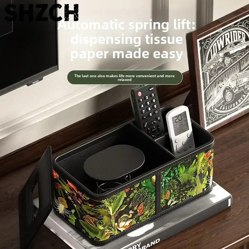 Retro green forest pumping carton household living room coffee table storage box light luxury  style tissue box high value