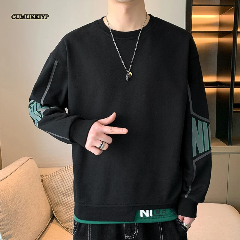 

CUMUKKIYP 2023 Autumn New Men's Hoodie Casual Loose Round Neck Fashion Brand Versatile T-shirt Top for Men