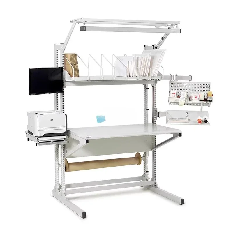 Anti-static workbench Assembly table Packing table with lamps, display screen rack, storage board Multifunctio