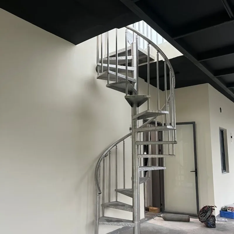 Stainless steel spiral rotating outdoor stairs outdoor middle column fire home skateboard integral balcony loft