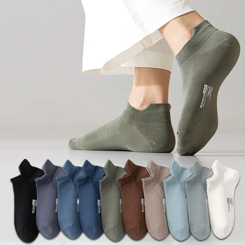 1/4 Pairs Men‘s No Show Socks Summer Thin Breathable Low Cut Cotton Ankle Socks Seamless Sports Mesh Short Socks
