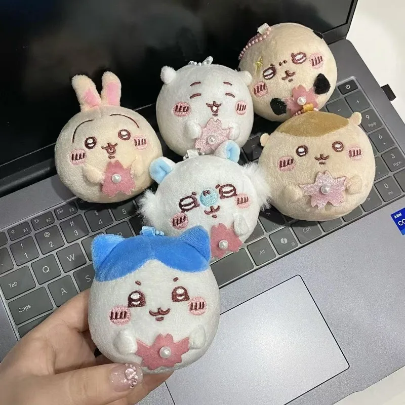 Sakura Series Plush Keychain Cute Round Usagi Hachiware Jiikawa Style Pendant Kawaii Anime Bag Charm for Fans