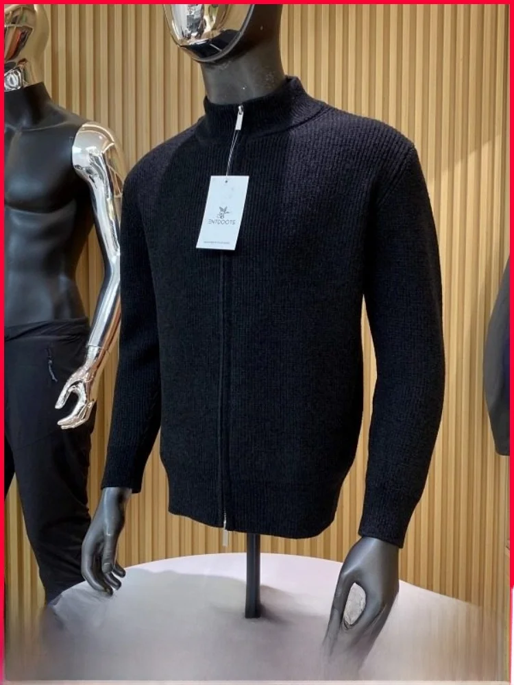 

Retro Japanese Sle Comfortable Men's Knitted Cardigan Coat Zipper Closure Long Sve Stand Collar Autumn Winter Outerwear