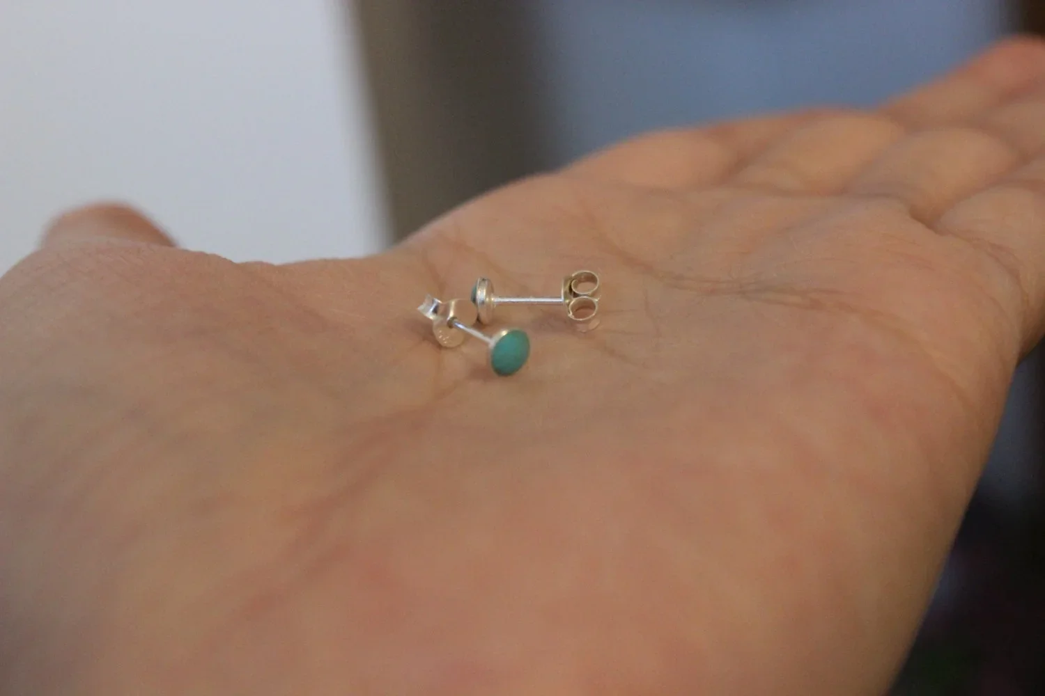 Tiny turquoise stud earrings blue stud earrings round dainty earrings