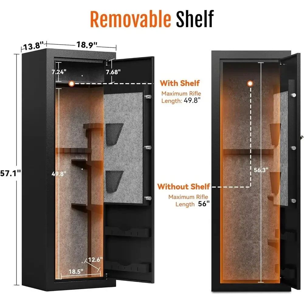 Biometric Safe for Firearms and Pistols, Large Capacity Cabinet, Quick Access with Fingerprint, Removable Shelves & Pistol Rack,