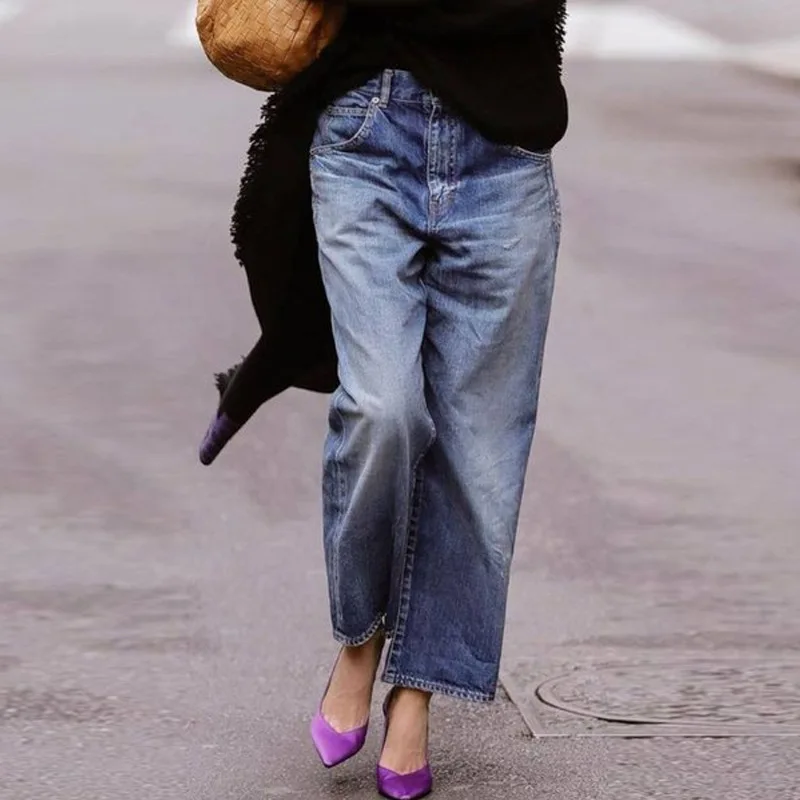 Denim Pants  Women Jeans Mid Waist Vintage Straight Trousers High Street Y2k Streetwear Work Casual Ankle Length Pant Autumn