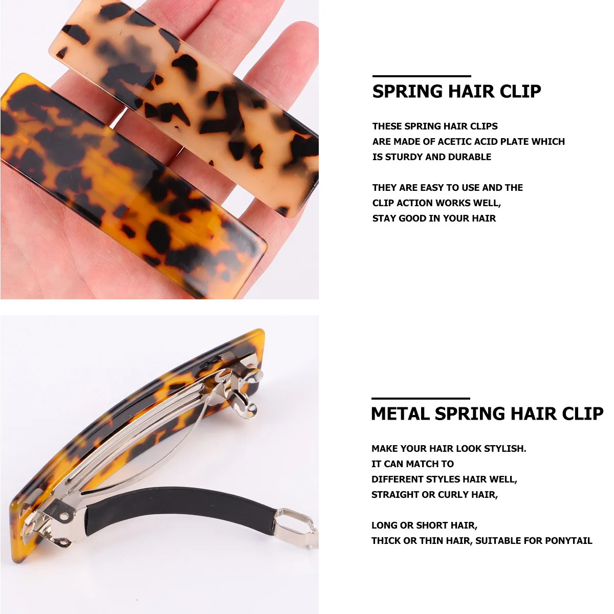 

2Pcs Spring Hair Clips Barrette Acetic Acid Plate Strong Grip for Women Thick Hair Elegant Fashionable Pigtail Clips