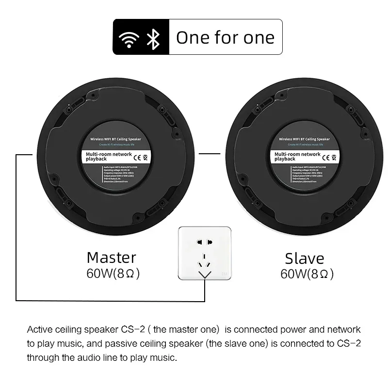 2026/CS-2 Wireless Ceiling Speaker Audio System WiFi Blue tooth Multi-room Playback Active Speakers for Home Theatre System