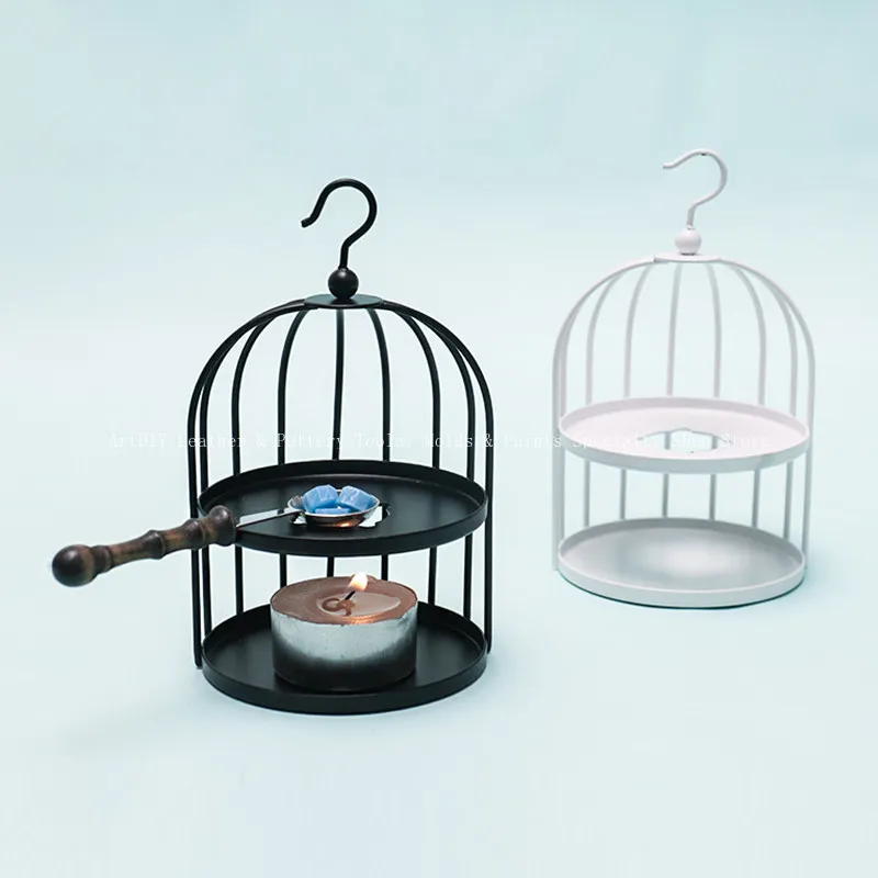 White/Black Fire Paint Seal Small Furnace Birdcage Shape/literary Retro/melting Wax Stove/retro Printing Melting Wax Shelf