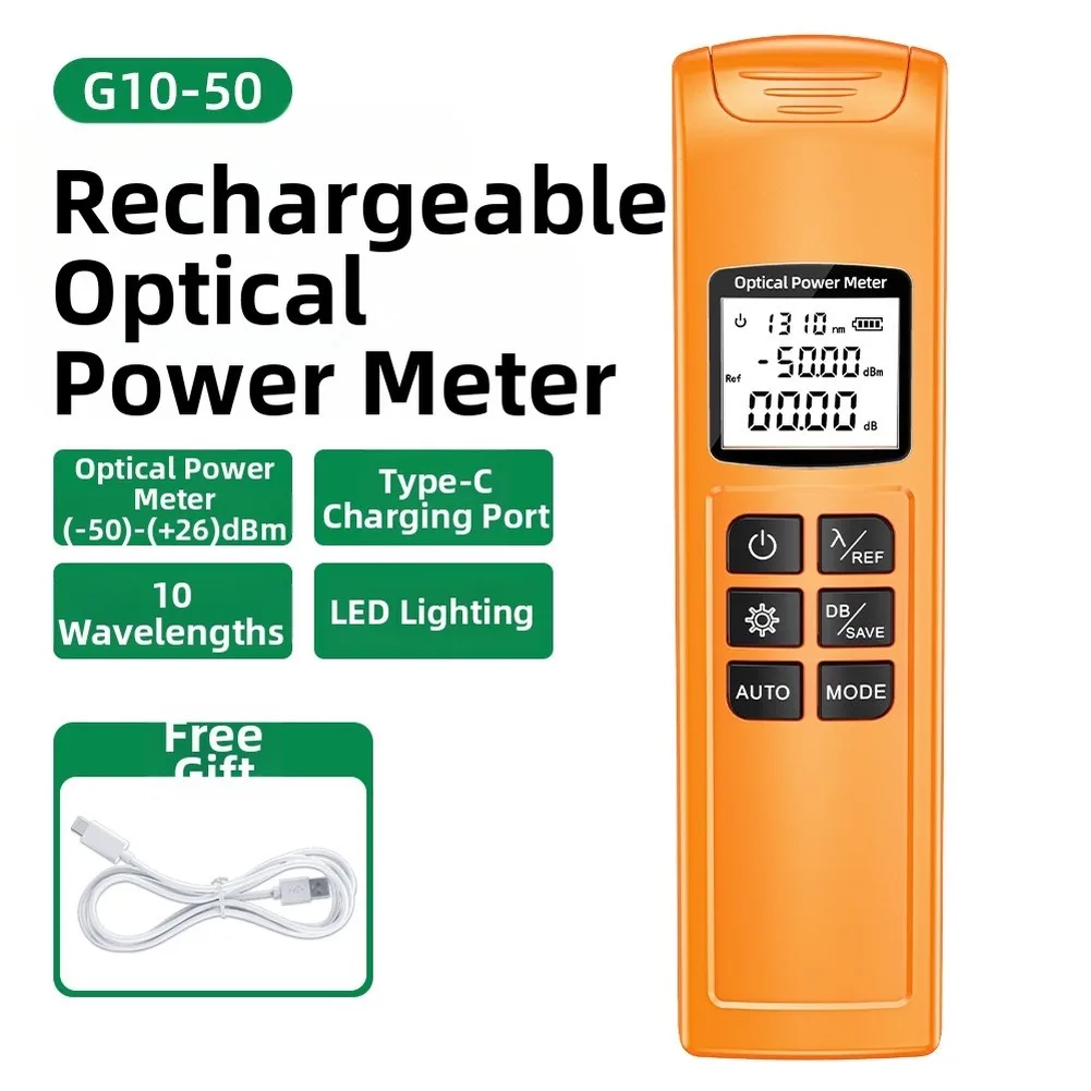 For Mini Optical Power Meter with Rechargeable Battery for LED Light Testing 15x10x3cm Alloy Body Orange Color