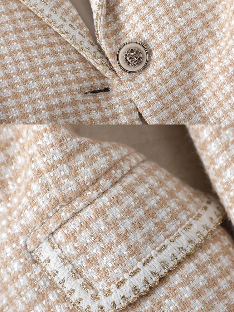 Green Apricot Black Plaid Ladies Formal Blazer Coat Women Female Long Sleeve Single Button Business Work Wear Jacket For Winter