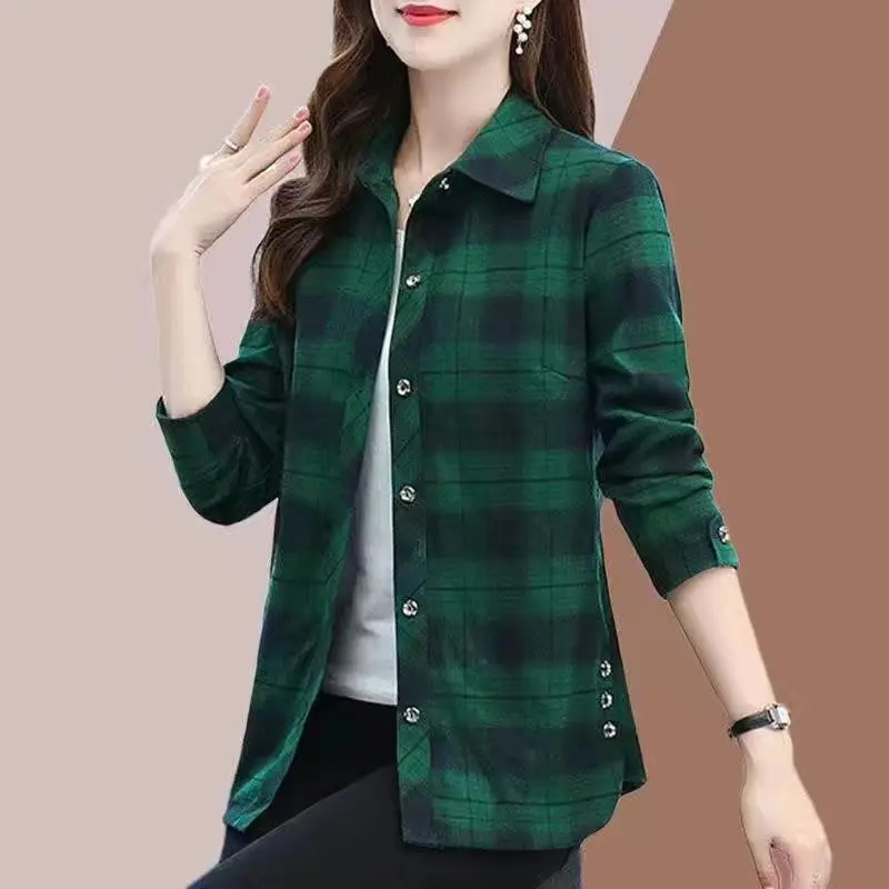 

Spring Autumn Elegant Fashion Harajuku Plaid Tops Women Casual All Match Shirt Long Sleeve Lattice Button Blusa Female Clothes